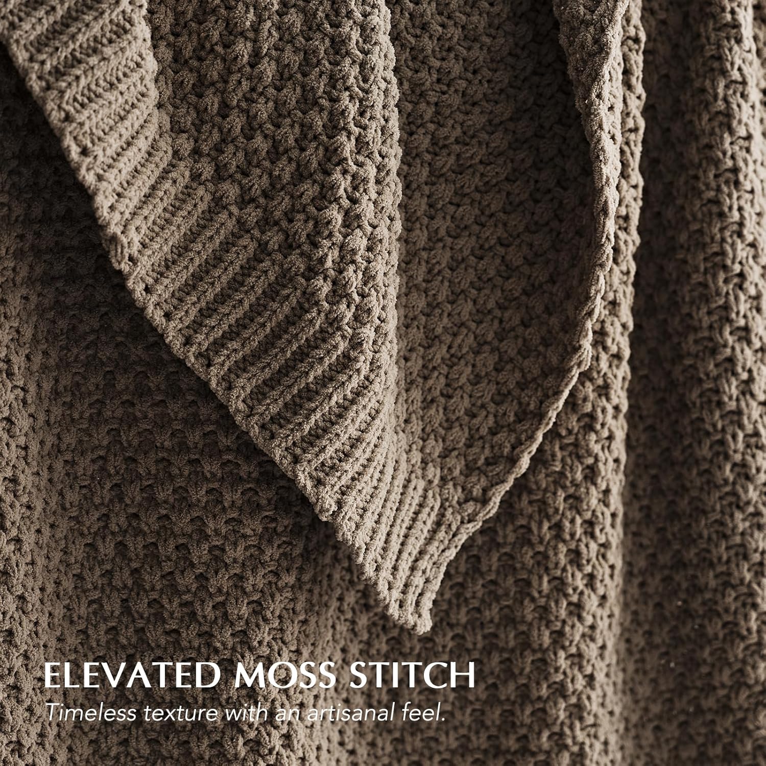 EVERGRACEHOME Chunky Chenille Knit Throw Blanket for Couch, Soft Luxurious Moss Stitch Blankets for Bed, Cozy Decorative Farmhouse Knitted Throws for Sofa, Mocha Brown, 60 x 80